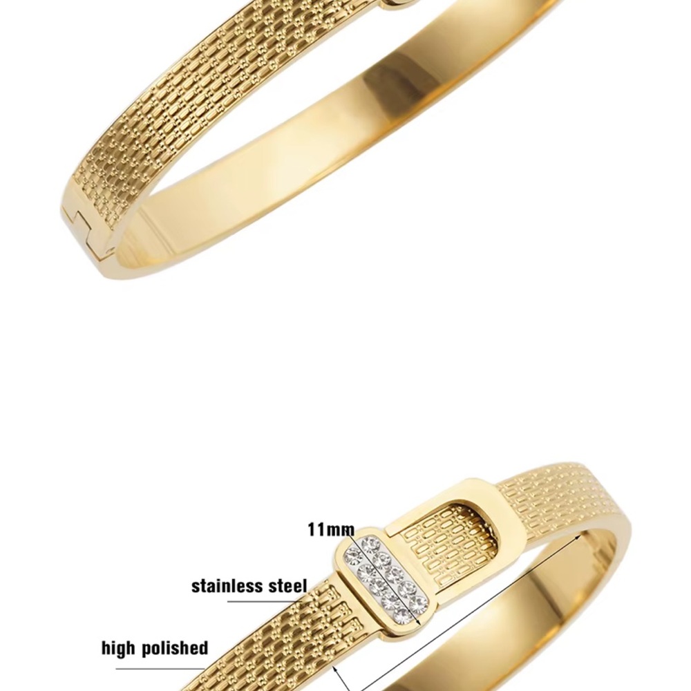 Maseele Designer IP Gold Bracelet with Crystal Accents Belt Design - Picture 12 of 13